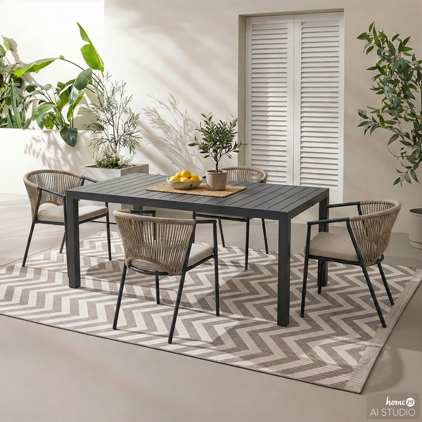 Gartenstuhl Arin 4er-Set - Eisen / Webstoff - Schwarz / Beige