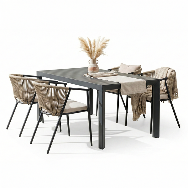 Gartenstuhl Arin 4er-Set - Eisen / Webstoff - Schwarz / Beige