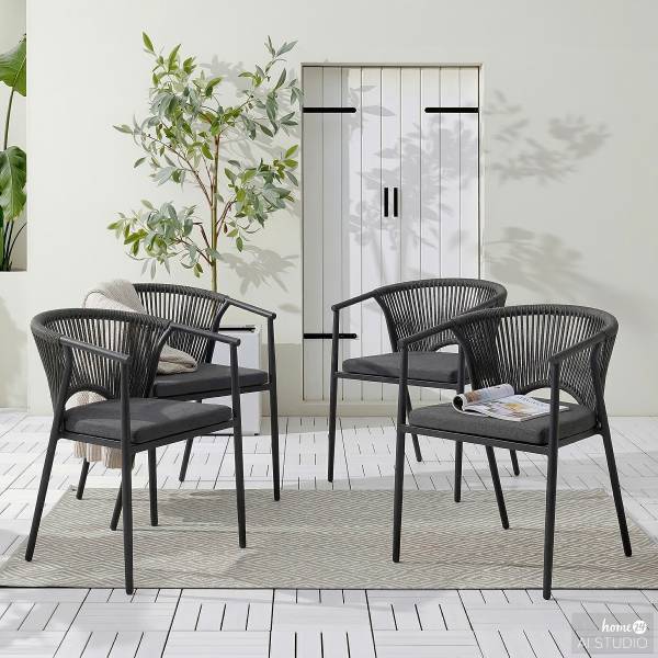Gartenstuhl Arin 4er-Set - Eisen / Webstoff - Schwarz / Anthrazit