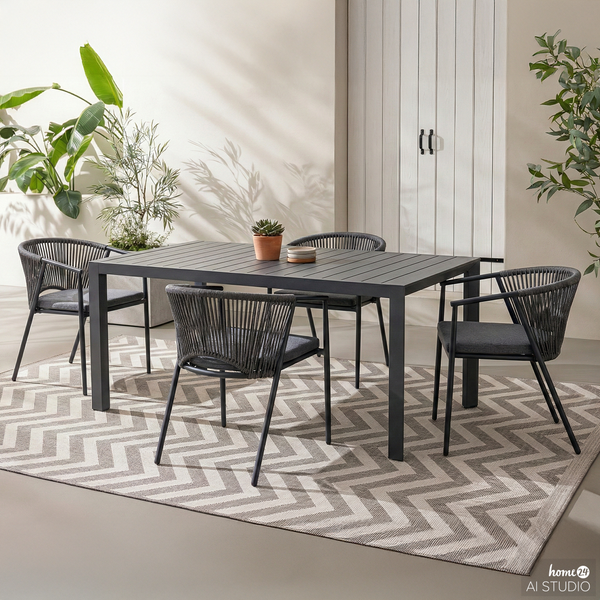 Gartenstuhl Arin 4er-Set - Eisen / Webstoff - Schwarz / Anthrazit