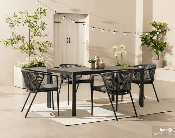 Gartenstuhl Arin 4er-Set - Eisen / Webstoff - Schwarz / Anthrazit