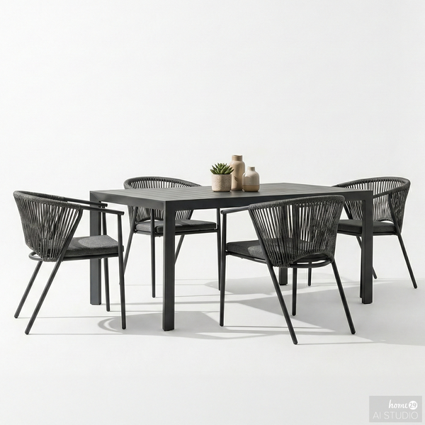 Gartenstuhl Arin 4er-Set - Eisen / Webstoff - Schwarz / Anthrazit