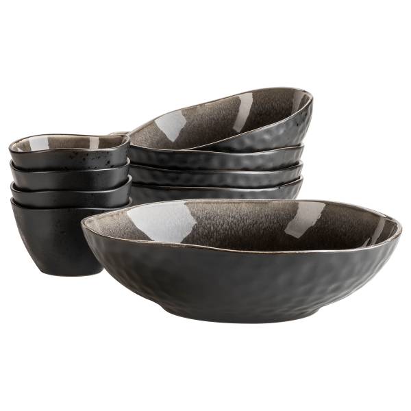 Salatschalen Niara Organic 9-teilig - Keramik - Schwarz / Braun