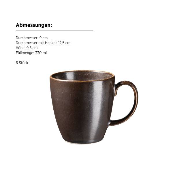 Kaffeetassen Powerful 6er-Set - Porzellan - Schwarz / Braun