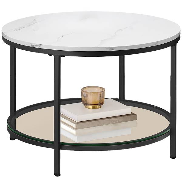 Couchtisch Chongu - Marmor Weiß Dekor / Schwarz - Durchmesser: 65 cm