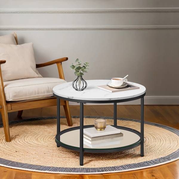 Couchtisch Chongu - Marmor Weiß Dekor / Schwarz - Durchmesser: 65 cm
