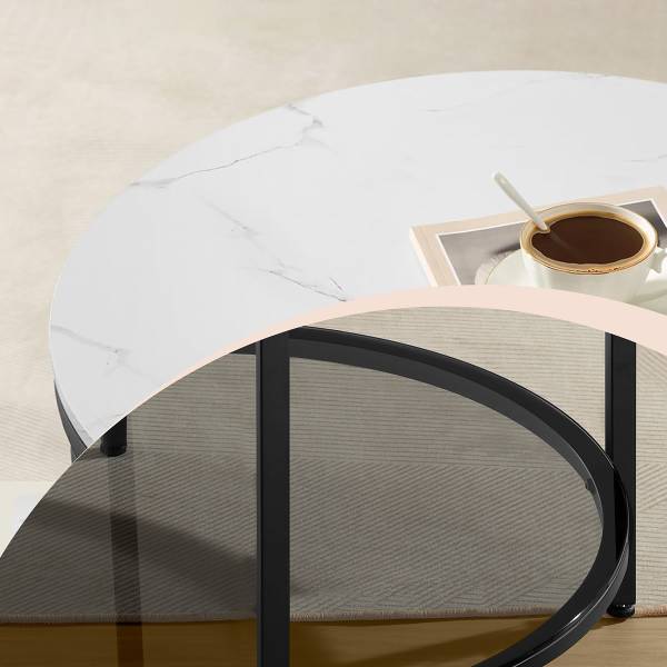 Couchtisch Chongu - Marmor Weiß Dekor / Schwarz - Durchmesser: 65 cm