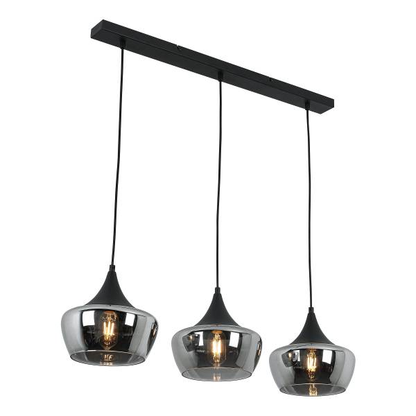 Pendelleuchte Oli - Eisen / Rauchglas - Schwarz - Flammenanzahl: 3