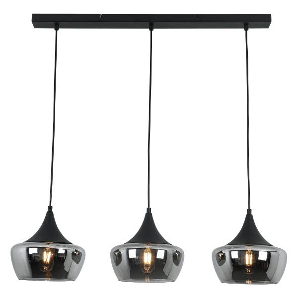 Pendelleuchte Oli - Eisen / Rauchglas - Schwarz - Flammenanzahl: 3