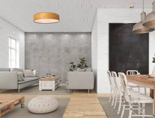 LED-Deckenleuchte Nottingham - Eisen - Weiß / Holzoptik