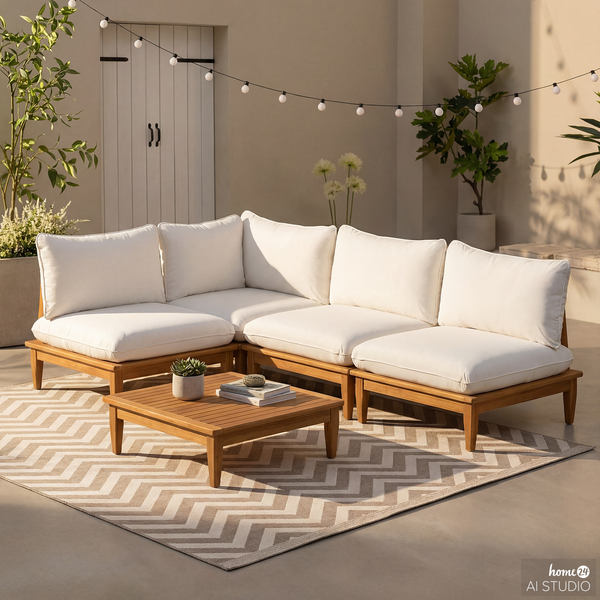 Modul-Loungesessel Livaro - Akazie massiv / Webstoff - Akazie Braun / Creme