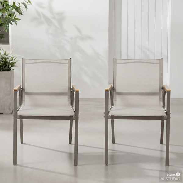 Gartenstuhl Alora 2er-Set - Stahl / Olefin - Taupe