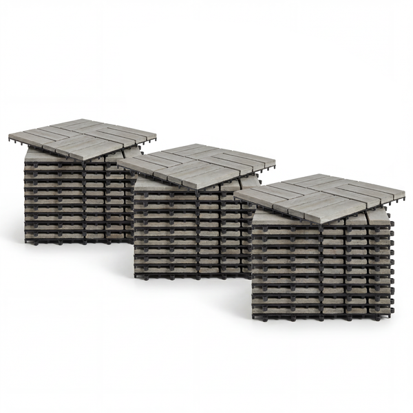 33er-Set Terrassenfliese Granyo 30x30 cm - Granitoptik - Akazie massiv / Polypropylene - Hellgrau