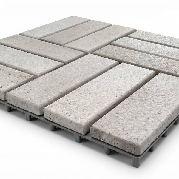 33er-Set Terrassenfliese Granyo 30x30 cm - Granitoptik - Akazie massiv / Polypropylene - Hellgrau