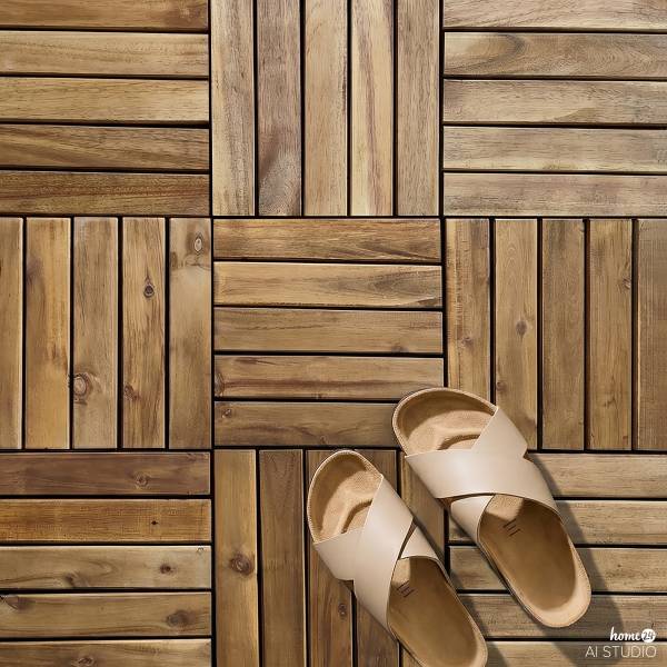6er-Set Terrassenfliese Granyo 50x50 cm - Akazie massiv / Polypropylene - Braun