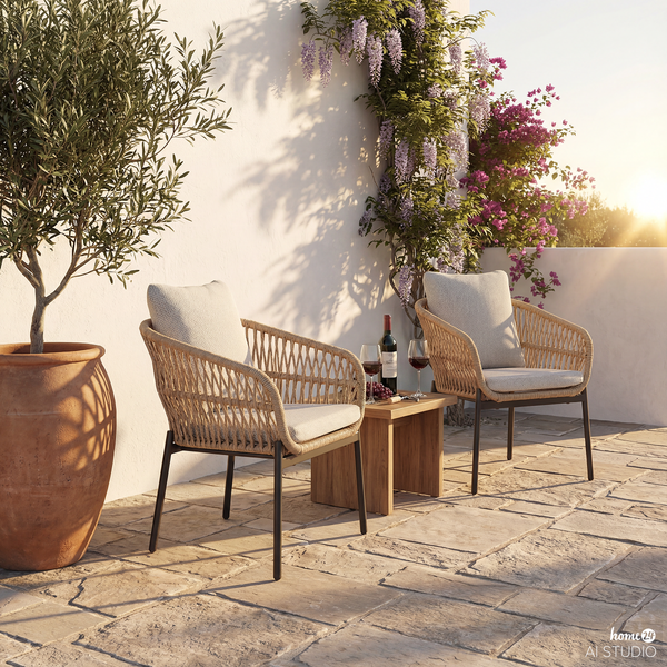 Gartenstuhl Ruvo 2er-Set - Polyrattan / Webstoff - Braun / Grau