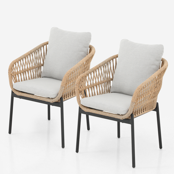 Gartenstuhl Ruvo 2er-Set - Polyrattan / Webstoff - Braun / Grau