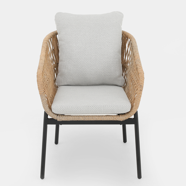 Gartenstuhl Ruvo 2er-Set - Polyrattan / Webstoff - Braun / Grau