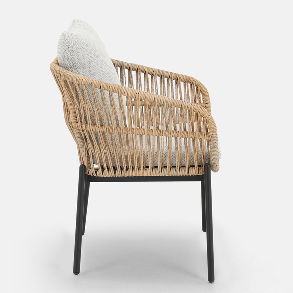 Gartenstuhl Ruvo 2er-Set - Polyrattan / Webstoff - Braun / Grau