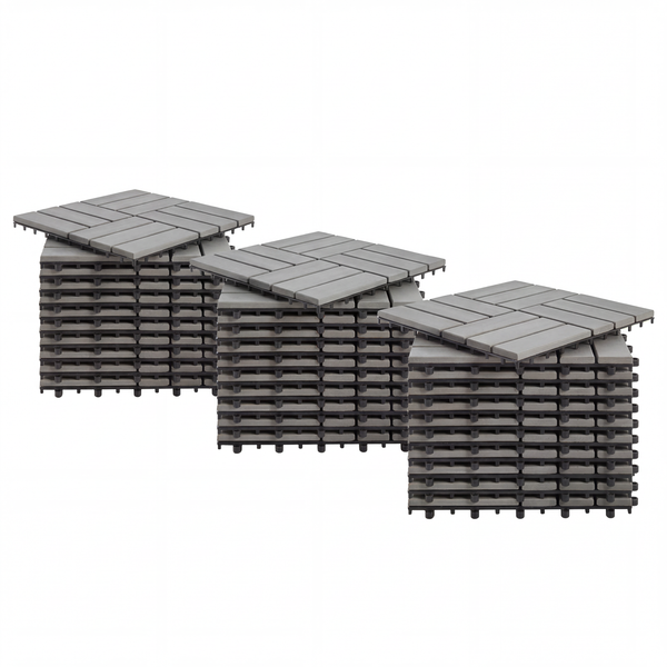 33er-Set Terrassenfliese Granyo 30x30 cm - Betonoptik - Akazie massiv / Polypropylene - Grau