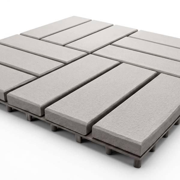 33er-Set Terrassenfliese Granyo 30x30 cm - Betonoptik - Akazie massiv / Polypropylene - Grau