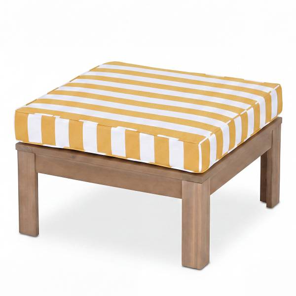 Loungehocker LEXI - Webstoff / Akazie massiv - Gelb / Weiß