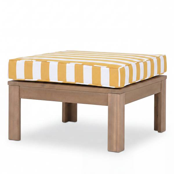 Loungehocker LEXI - Webstoff / Akazie massiv - Gelb / Weiß