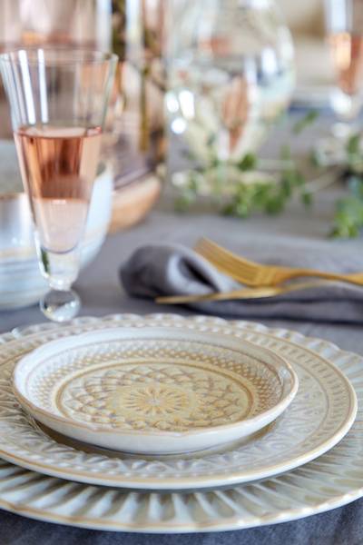 Speiseteller Cristal 6er Set - Steinzeug - Weiß / Sand - Weiß / Sand