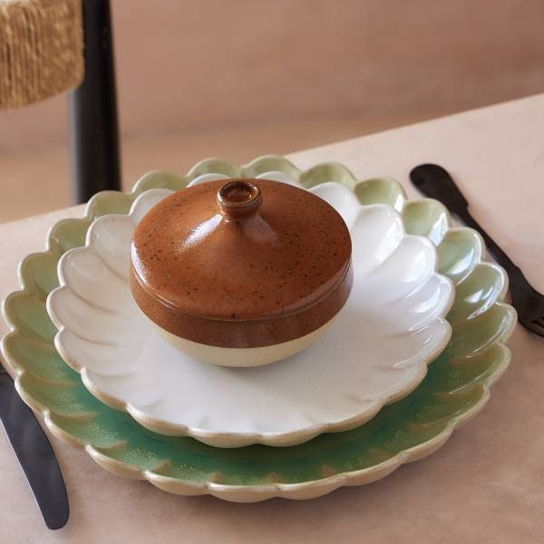 Speiseteller Marrakesh - Steinzeug - Beige / Weiß - Beige / Weiß - Durchmesser: 22 cm