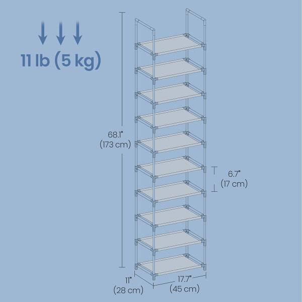 Schuhregal Bonomi - Flachgewebe / Metall - Schwarz - 45 x 173 cm