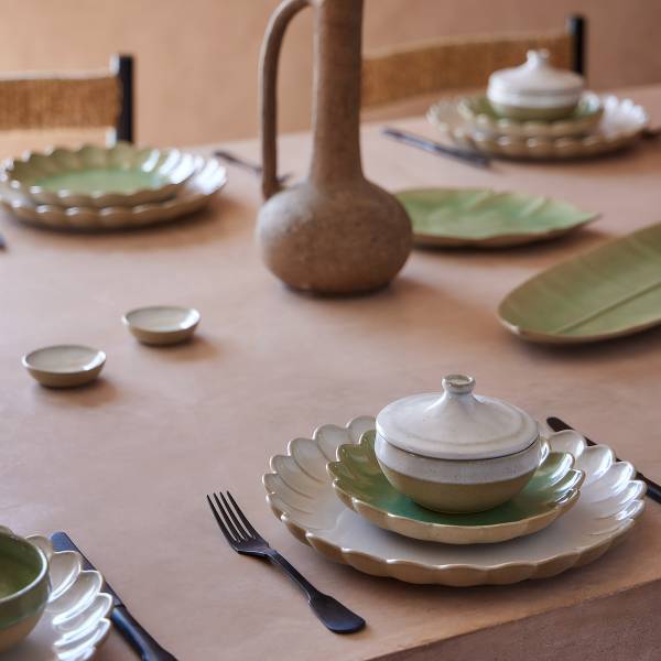 Speiseteller Marrakesh - Steinzeug - Beige / Weiß - Durchmesser: 28 cm