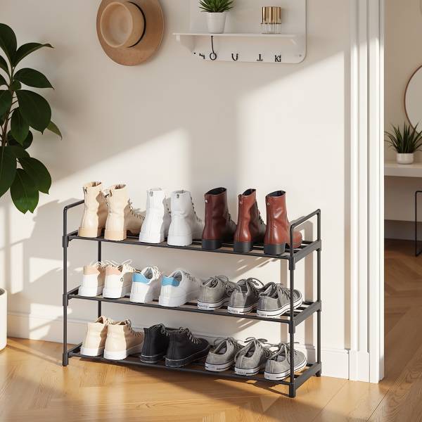 Schuhregal Hendren - Breite 92 cm - Metall - Schwarz