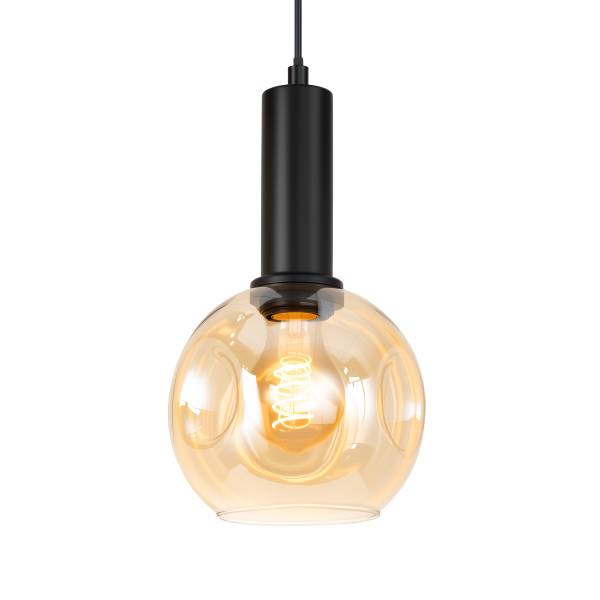Pendelleuchte Jervey Rund - Gusseisen / Farbglas - Bernstein - 3-flammig