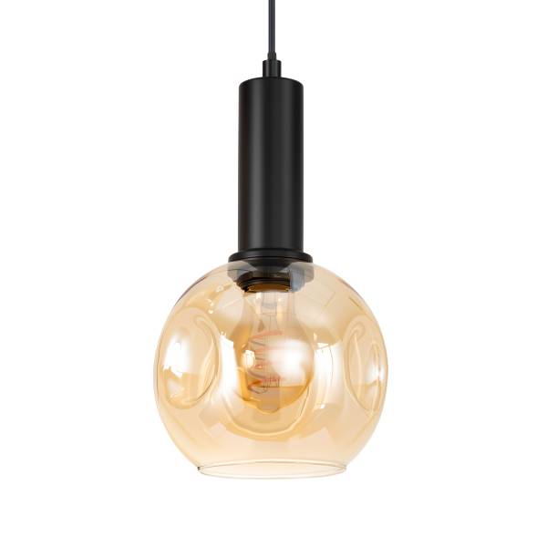 Pendelleuchte Jervey Rund - Gusseisen / Farbglas - Bernstein - 3-flammig