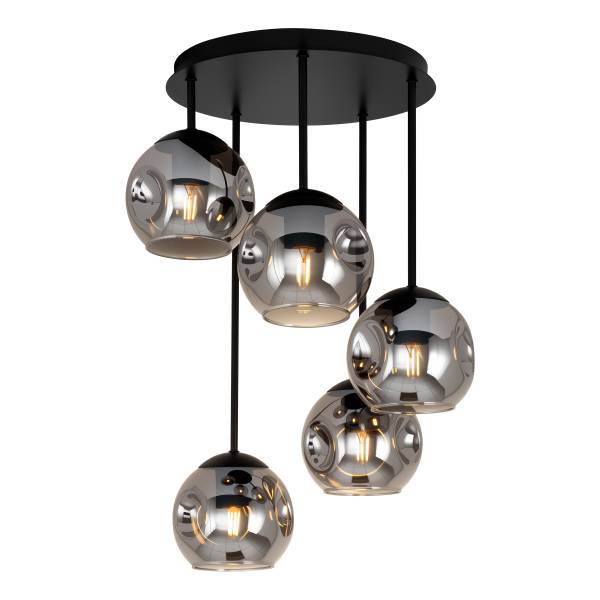 Deckenleuchte Ardeno - Gusseisen / Rauchglas - Schwarz - 5-flammig