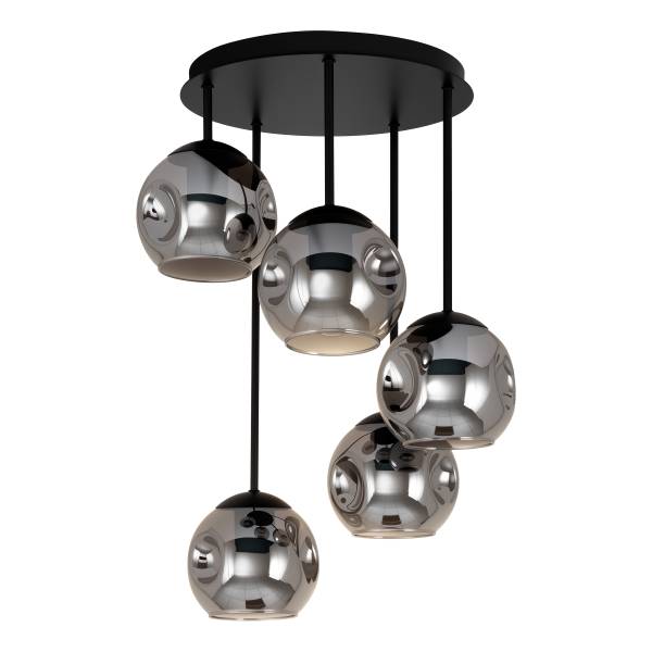 Deckenleuchte Ardeno - Gusseisen / Rauchglas - Schwarz - 5-flammig
