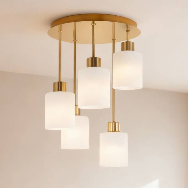 Pendelleuchte Polley - Gusseisen / Milchglas - Gold - Flammenanzahl: 5