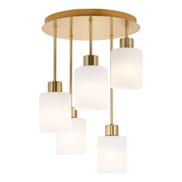 Pendelleuchte Polley - Gusseisen / Milchglas - Gold - Flammenanzahl: 5