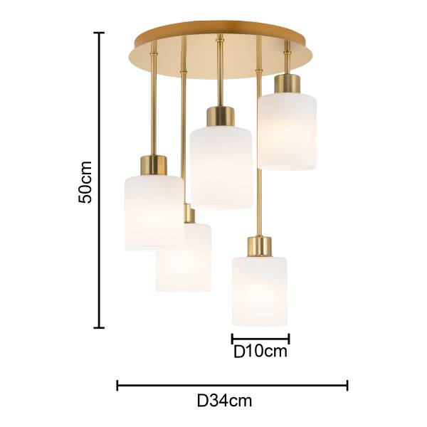 Pendelleuchte Polley - Gusseisen / Milchglas - Gold - Flammenanzahl: 5