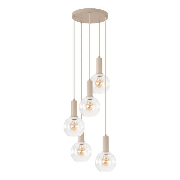 Pendelleuchte Bilman Rund - Gusseisen / Klarglas - Beige - Flammenanzahl: 5