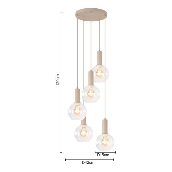 Pendelleuchte Bilman Rund - Gusseisen / Klarglas - Beige - Flammenanzahl: 5