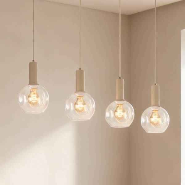 Pendelleuchte Bilman - Gusseisen / Klarglas - Beige - 4-flammig