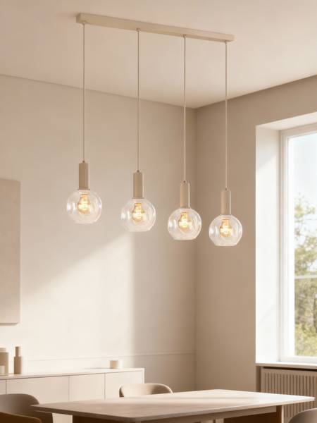 Pendelleuchte Bilman - Gusseisen / Klarglas - Beige - 4-flammig