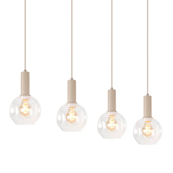 Pendelleuchte Bilman - Gusseisen / Klarglas - Beige - 4-flammig