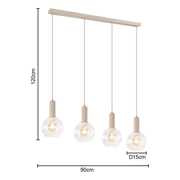 Pendelleuchte Bilman - Gusseisen / Klarglas - Beige - 4-flammig