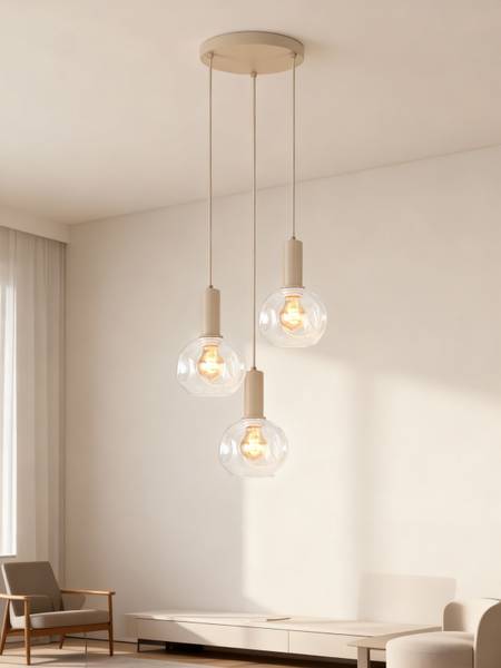 Pendelleuchte Bilman Rund - Gusseisen / Klarglas - Beige - Flammenanzahl: 3