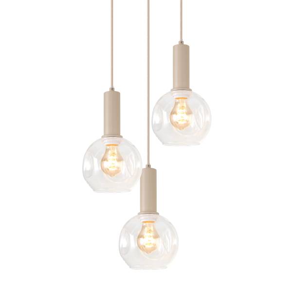 Pendelleuchte Bilman Rund - Gusseisen / Klarglas - Beige - Flammenanzahl: 3