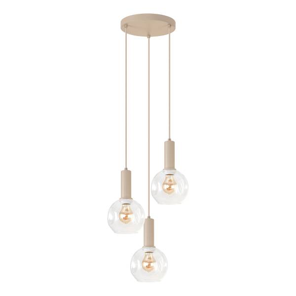 Pendelleuchte Bilman Rund - Gusseisen / Klarglas - Beige - Flammenanzahl: 3