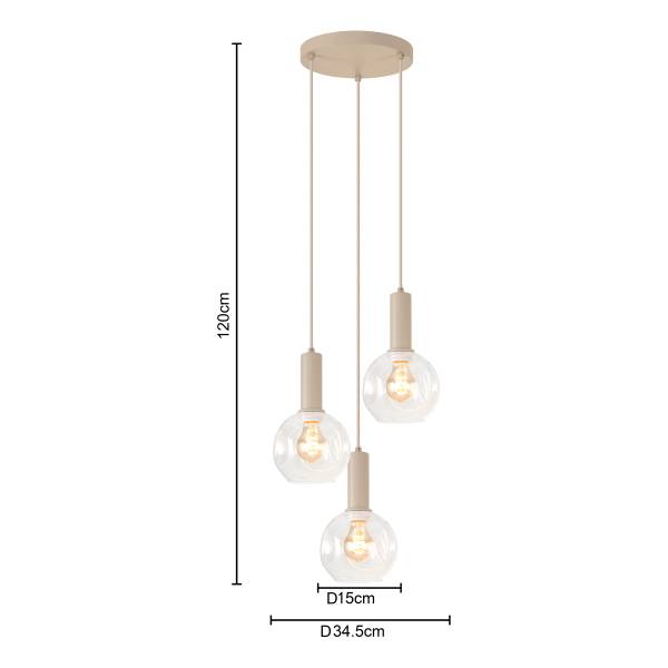 Pendelleuchte Bilman Rund - Gusseisen / Klarglas - Beige - Flammenanzahl: 3