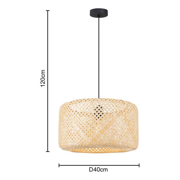 Pendelleuchte Milham - Gusseisen / Bambus - Natur - 1-flammig